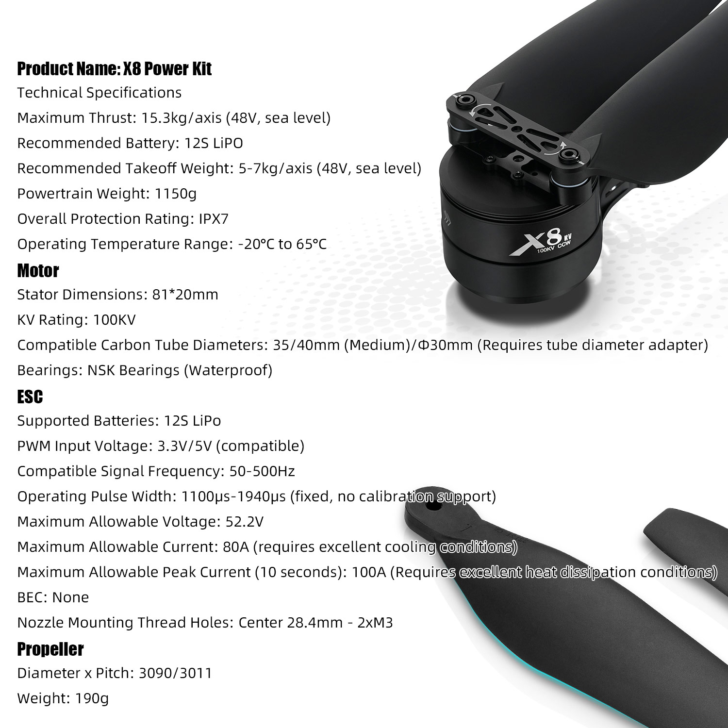 X8 Power System Kit: 100KV mot - Drone Kit Heavy Lift recensie en prijs